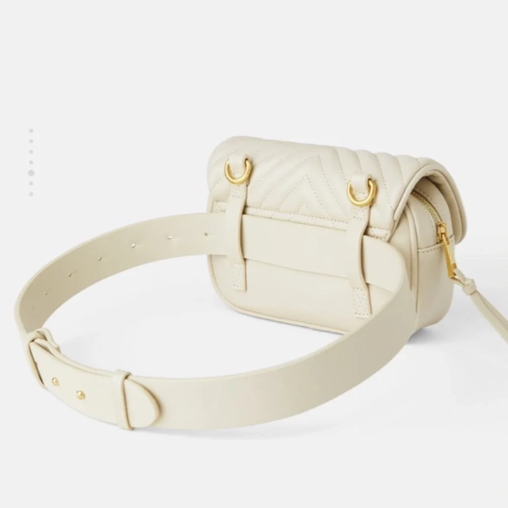 ZARA Double Lion Head Ivory Cross-Body Bag Adjustable with Gold Tone Accents NWT